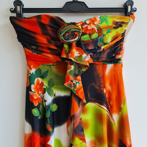Facemod Multicolour Strapless Summer Party Dress Sz M Stretch - Picture 2 of 6